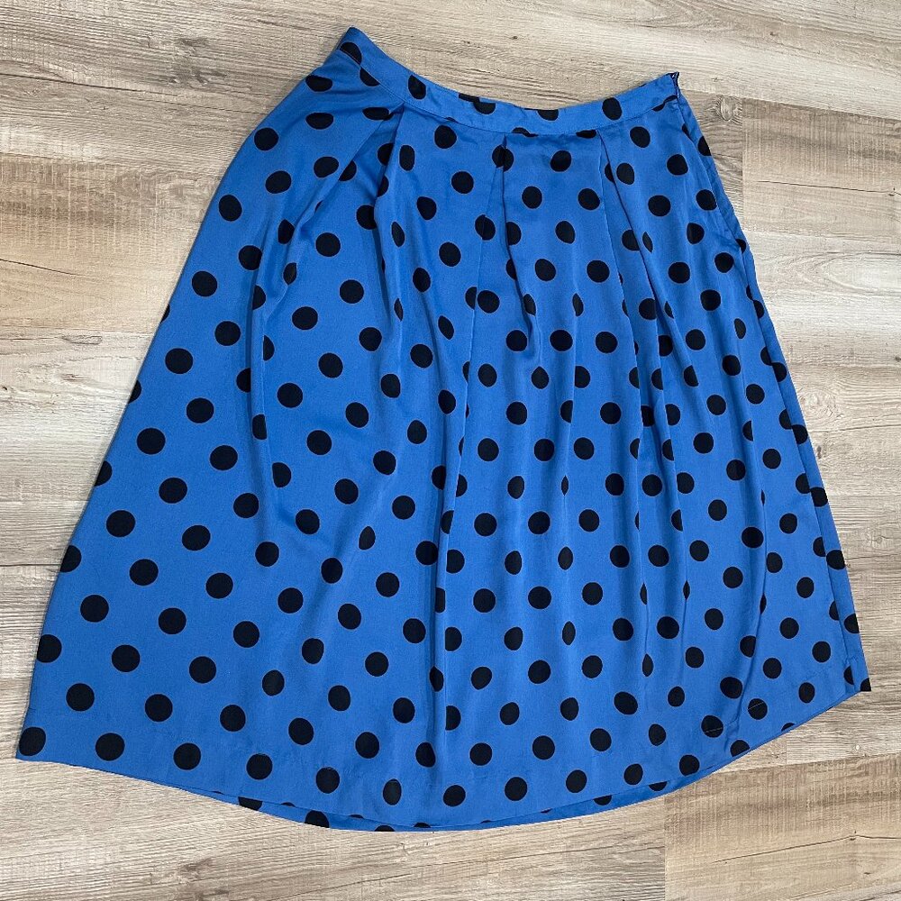 Who What Wear Black and Blue Polka Dot Skirt, size 16